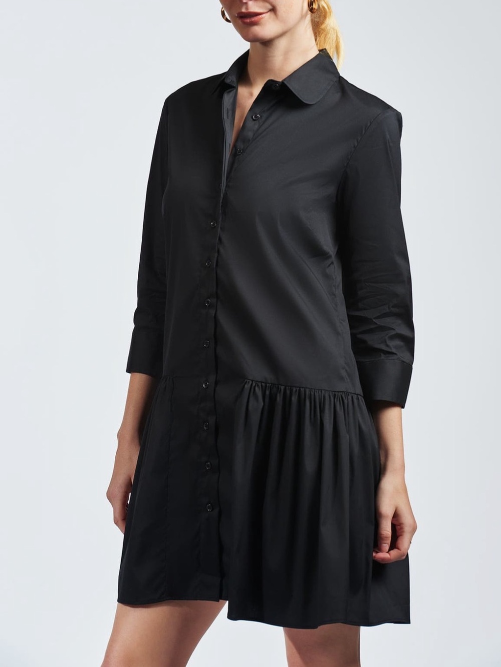 The Shirt by Rochelle Behrens Black Gathered Shirt Dress
